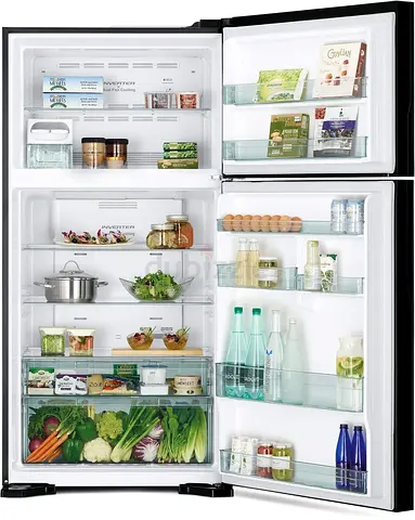 Hitachi Top Mount Double Door Refrigerator, Inverter Compressor, Dual Fan Cooling, Black