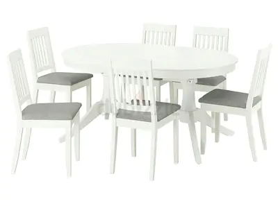 White oval dining table set with 6 chairs