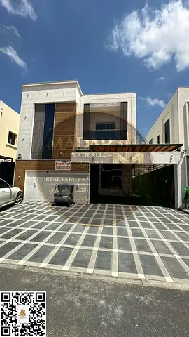 A luxurious villa for sale with a modern design and spacious layout, featuring five comfortable bedrooms plus a maid's room, an elegant majlis for rec