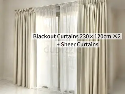 Beige Blackout Curtains 230×120cm (2 panels) with Sheer Curtains