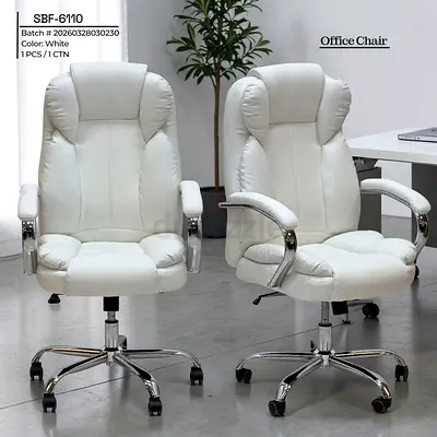Set of 2 White Executive Office Chairs — Ergonomic Swivel