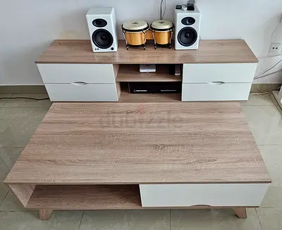 Modern Wooden and White. Entertainment Center Table and TV Stand