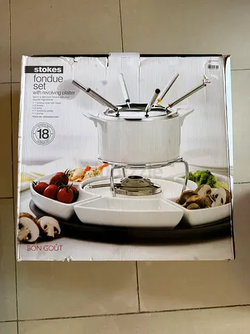 Fondue Set revolving (6 plates with forks porcelain white
