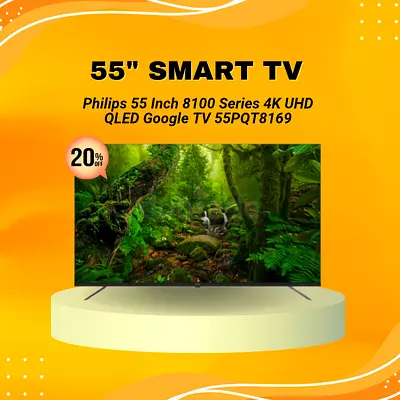 Philips 55 Inch Smart TV | 8100 Series 4K UHD QLED Google TV | 55PQT8169