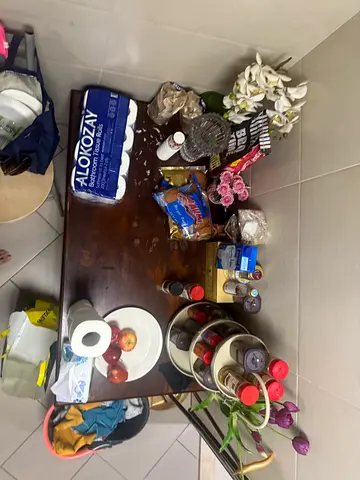 Wooden Entryway Table with Decorative Items