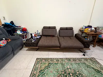 Stylish Modern Sofa with Brown Fabric Upholstery
