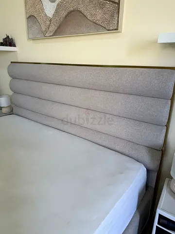 Stylish king size Upholstered Bed Headboard and luxury mattress with memory foam