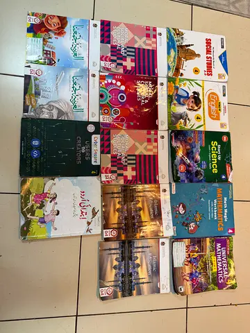 Set of Grade 4 school textbooks — English, Math, Science, Social Studies, Islamic  Urdu