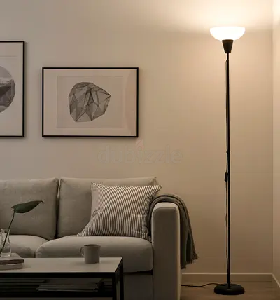 IKEA TAGARP Floor Lamp + STYRBAR Remote + IKEA Smart Colour Bulb – AED 50
