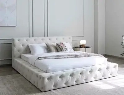 Deep Button tufted thick super king bed frame