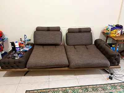 Stylish Modern Sofa with Brown Fabric Upholstery