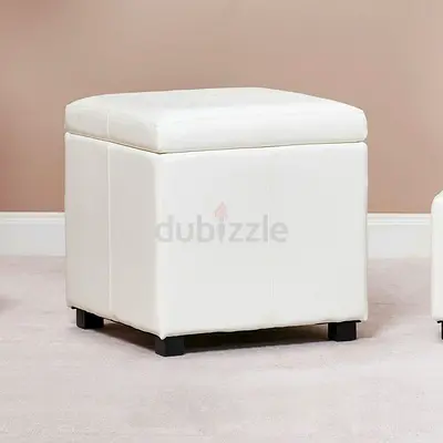 White faux leather ottoman / footstool with storage