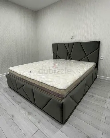 New Grey upholstered bed frame with mattress (used)