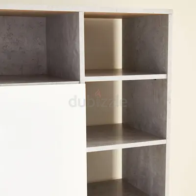 Light grey shoe storage cabinet with shelves