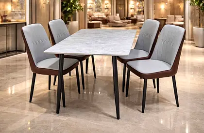 My Modern 4-Seater Dining Set — Marble-Effect Top  Upholstered Chairs