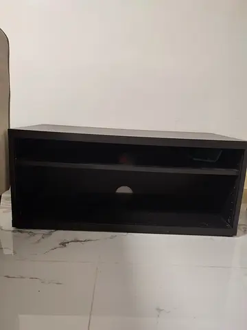 Black TV stand / media console - 2-shelf entertainment unit