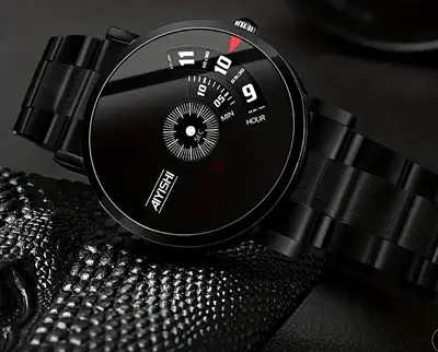 Black Waterproof Round Dial mens analog watch