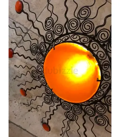 Antique a vintage 1960s Moroccan-style wrought iron sun lamp shade. Handmade