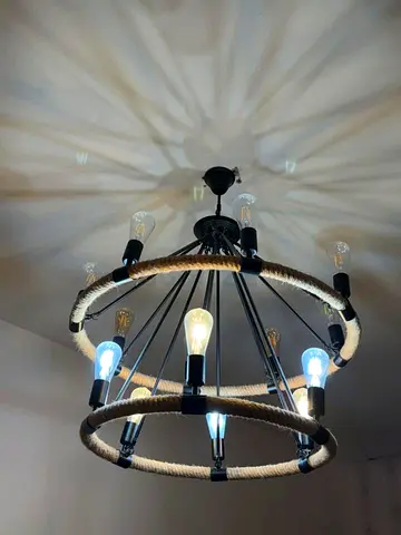 2 side piece chandelier and 1 center piece Rope-Wrapped Double-Ring Chandelier (Working)