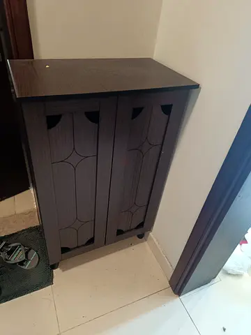 My compact dark wood entryway cabinet — 2-door storage (used)
