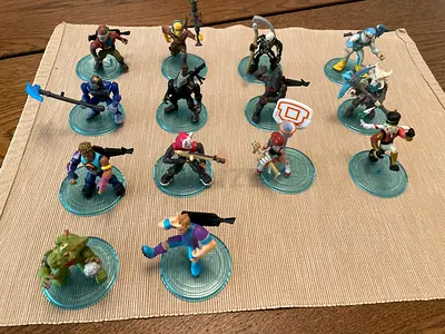 3.5 inch Fortnight Figures My assorted small action figures on display bases