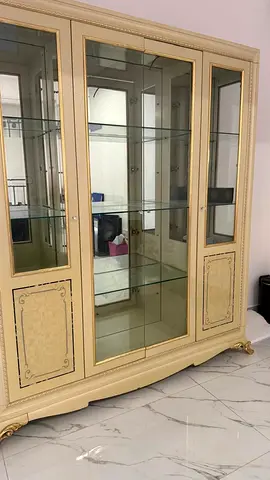 Elegant Glass Display Cabinet (Cream  Gold) – Good Condition