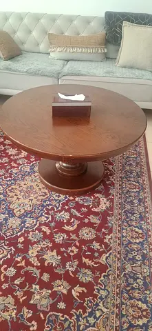 Round Solid Wood Coffee Table with Pedestal Base