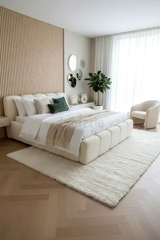 Plush off-white solid bedroom rug — gently used