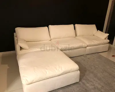 Home center white color feather 🪶 filled modular sofa with ottoman