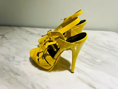 Yellow Strappy Stiletto Heels — Lightly Worn