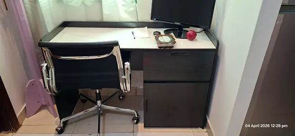Compact Computer Desk with Drawers and Swivel Chair