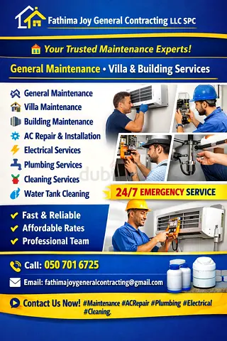 Fathima Joy General Contracting — Villa  Building Maintenance, AC, Electrical  Plumbing