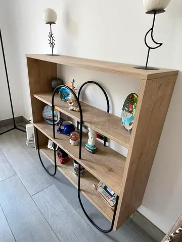 Console table 3shelves wood and black metal