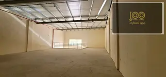 Warehouse for rent Ajman Al Jurf 1, 3,600 sq.ft. (ground + mezzanine), 35kW, AED 200,000. Joo Real E