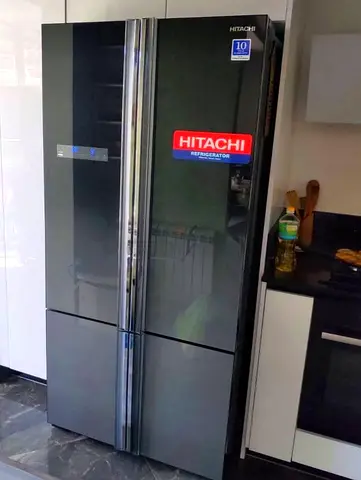 Hitachi 4-Door Refrigerator - Black Glass, Working Condition