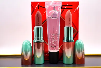 My MAC lip set — 2 lipsticks + Lipglass, lightly used