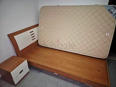 Bed with Mattress, Nightstand,  Study table