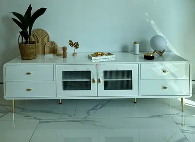 High Quality White TV Stand with Storage