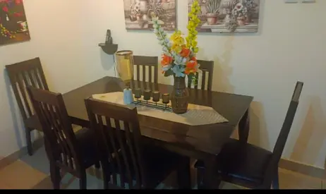 My Panhome  6-seater dark wood dining table set with 6 chairs for sale