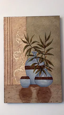 Canvas Wall Art — Blue Vases  Leaves (60x90 cm)