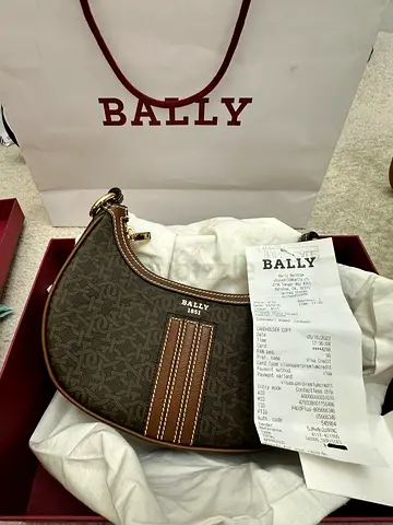 Bally Brown Monogram Crescent Shoulder Bag - receipt included
