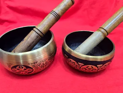 Handcrafted brand new Tibetan Singing Bowls 2pc set for sale
