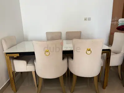 Elegant Dining Table with Italian Marble Top  6 Chairs