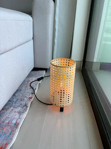 2  Rattan Cylinder (Bedside) Table Lamp — Lightly Used, Excellent Condition