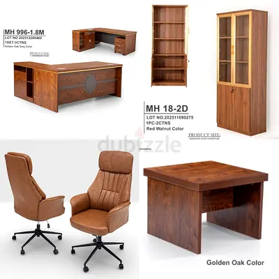 Executive office furniture set - golden oak desk, 2 chairs, cabinet  side table