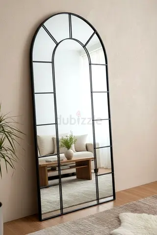 Large Arched Black Grid Floor Mirror - Gently Used
