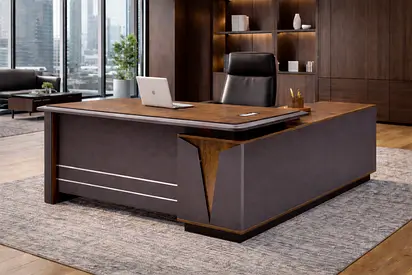 Modern L Shape Office Desk with Drawers  Cabinet - Wooden Executive Manager Table For Office