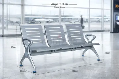 Modern 3 Seater Airport Waiting Chair - Silver Public Seating Bench for Office  Hospital