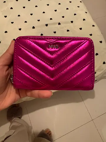 Brand New:  MNG metallic padded pink quilted zip wallet - compact womens wallet