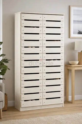 Modern Oak White Shoe Cabinet with Shelves - Wooden Shoe Storage Organizer for Entryway